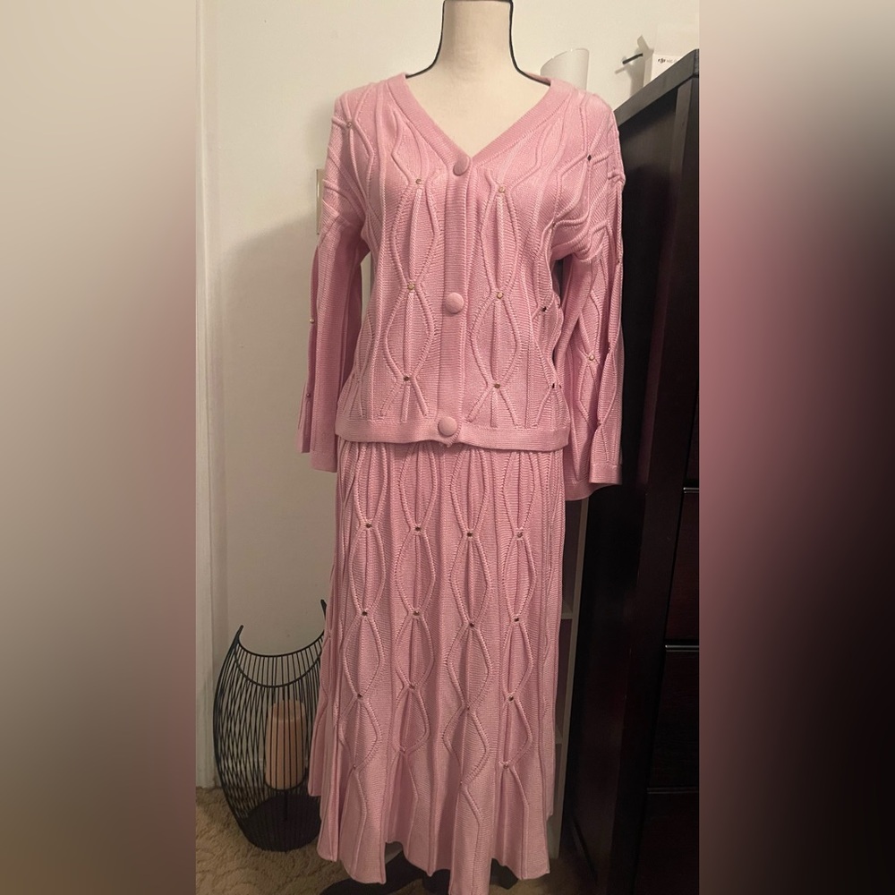 Maria Flor Pink Knit Skirt Set from Brazil